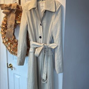 Avec Les Filles Long Trench Coat Belted Tan Size XS EUC